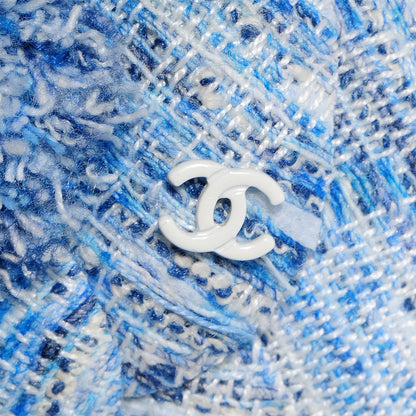 Chanel Fantasy Tweed Camellia Pin Brooch Sky Blue White 5 of 6