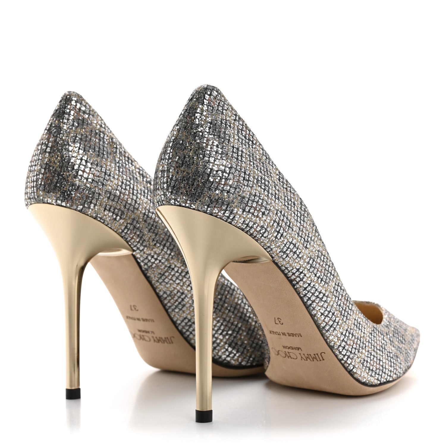 Jimmy Choo Coarse Glitter Fabric Aurora Leopard Print Abel Pumps 37 Champagne 5 of 8