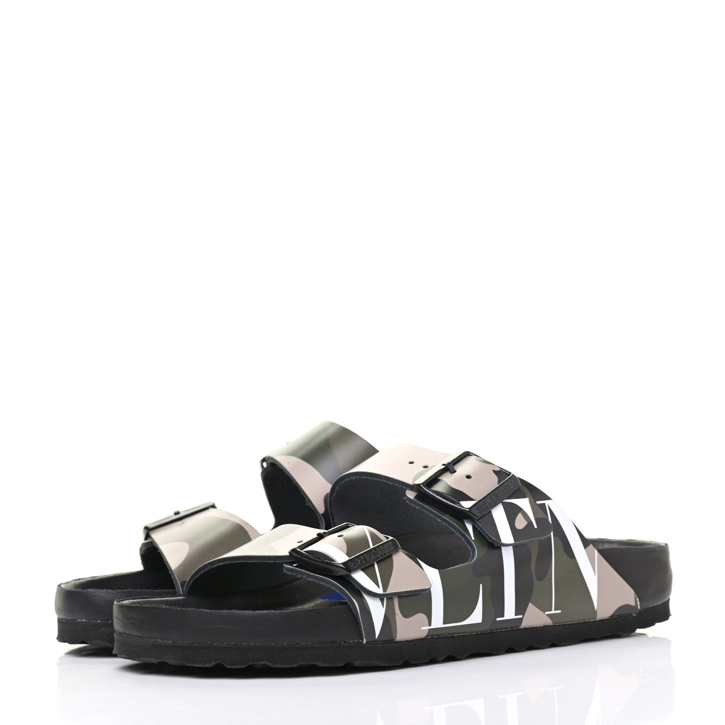 X BIRKENSTOCK Calfskin VLTN Arizona Slide Sandals 38 Army Green Poudre