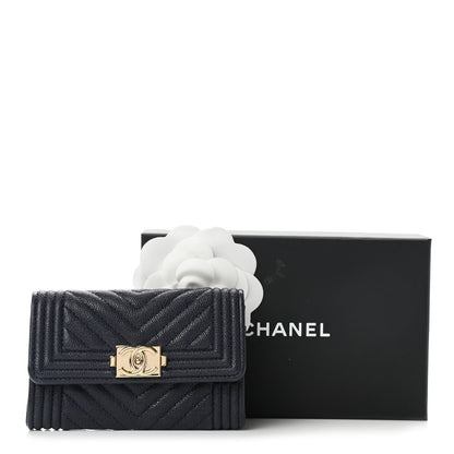 Chanel Caviar Chevron Quilted Boy Card Holder Wallet Navy 9 of 9