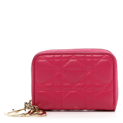 Christian Dior Lambskin Cannage Mini Lady Dior Zip Portemonnaie Fuchsia 1 of 8