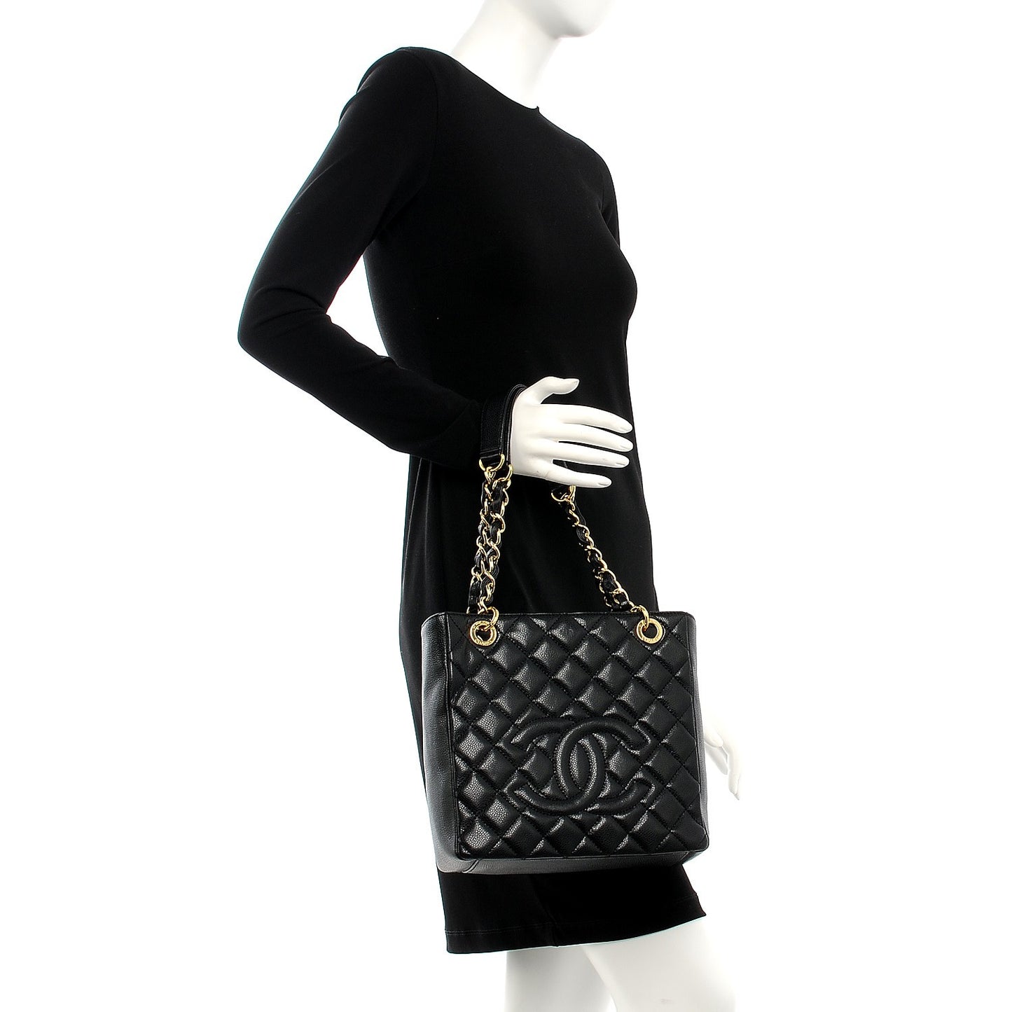 Caviar Quilted Petit Shopping Tote PST Black