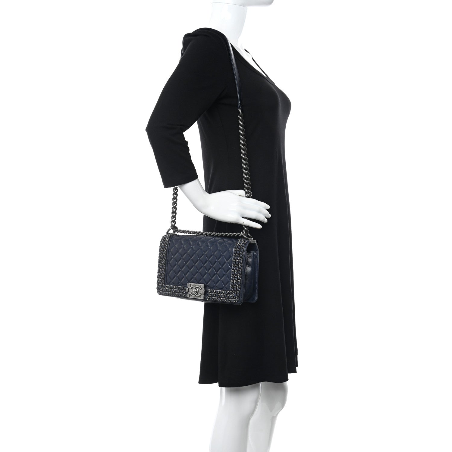 Chanel Glazed Calfskin Quilted Medium Boy Chained Flap Blue 2 of 10