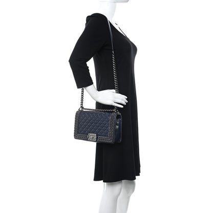 Chanel Glazed Calfskin Quilted Medium Boy Chained Flap Blue 2 of 10