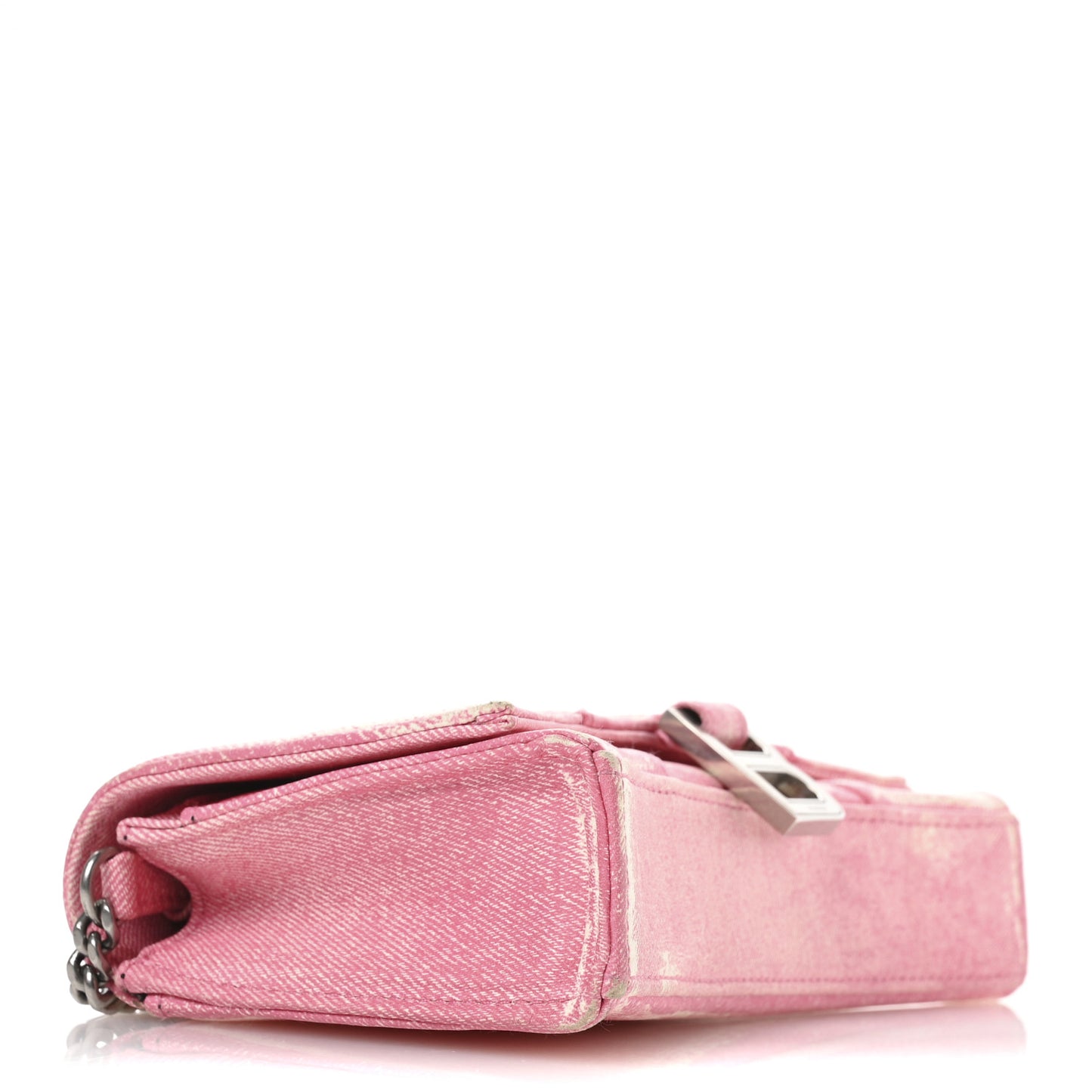 Nappa Denim Printed Hourglass Chain Bag Denim Pink
