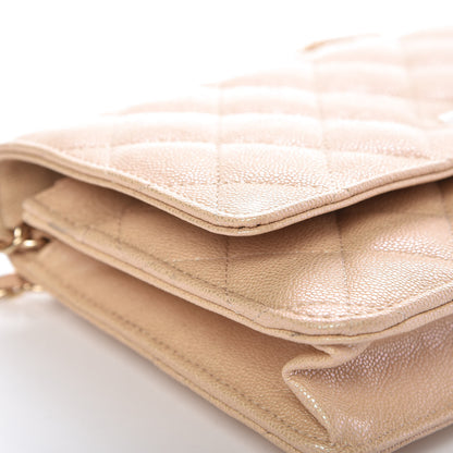 Chanel Iridescent Caviar Quilted Wallet On Chain WOC Beige 6 of 15