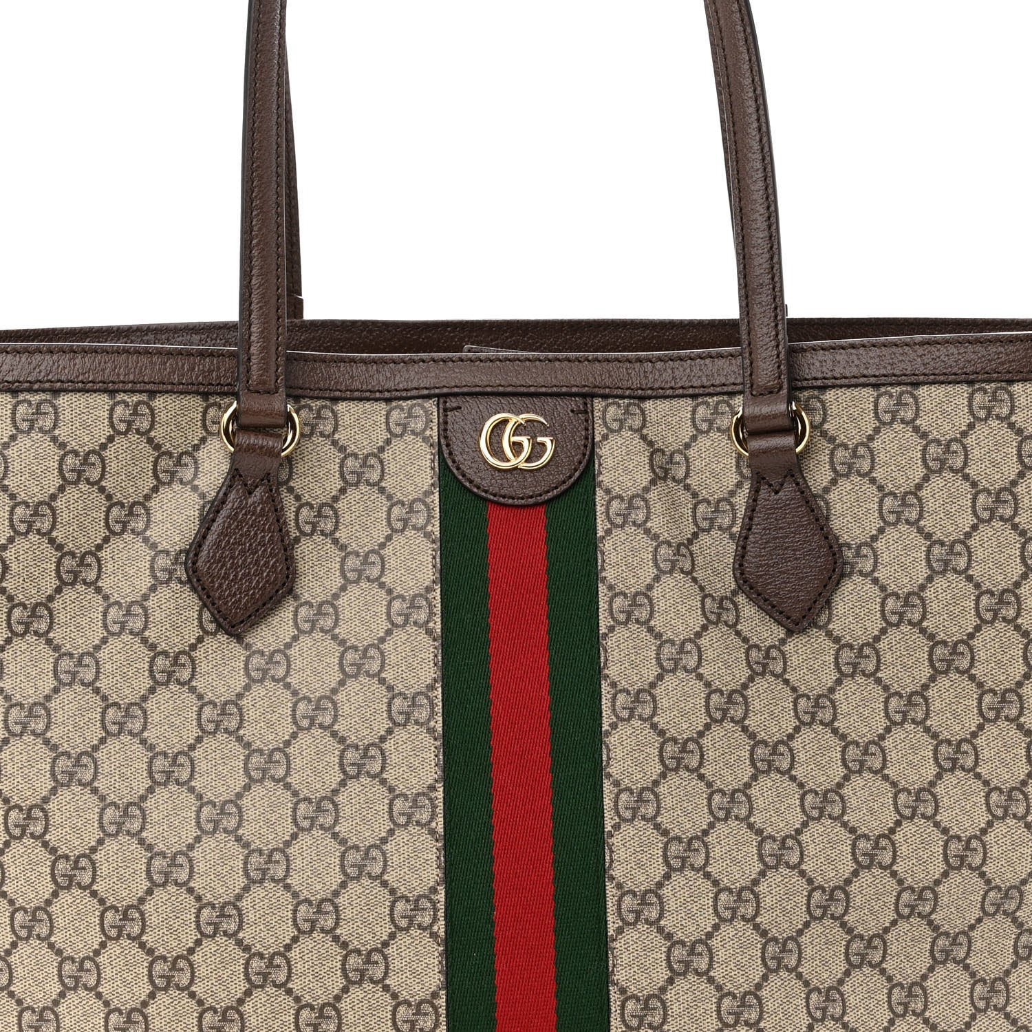 Gucci GG Supreme Monogram Textured Calfskin Web Medium Ophidia Shopping Tote Beige Ebony New Acero 7 of 9