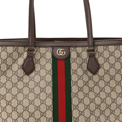 Gucci GG Supreme Monogram Textured Calfskin Web Medium Ophidia Shopping Tote Beige Ebony New Acero 7 of 9