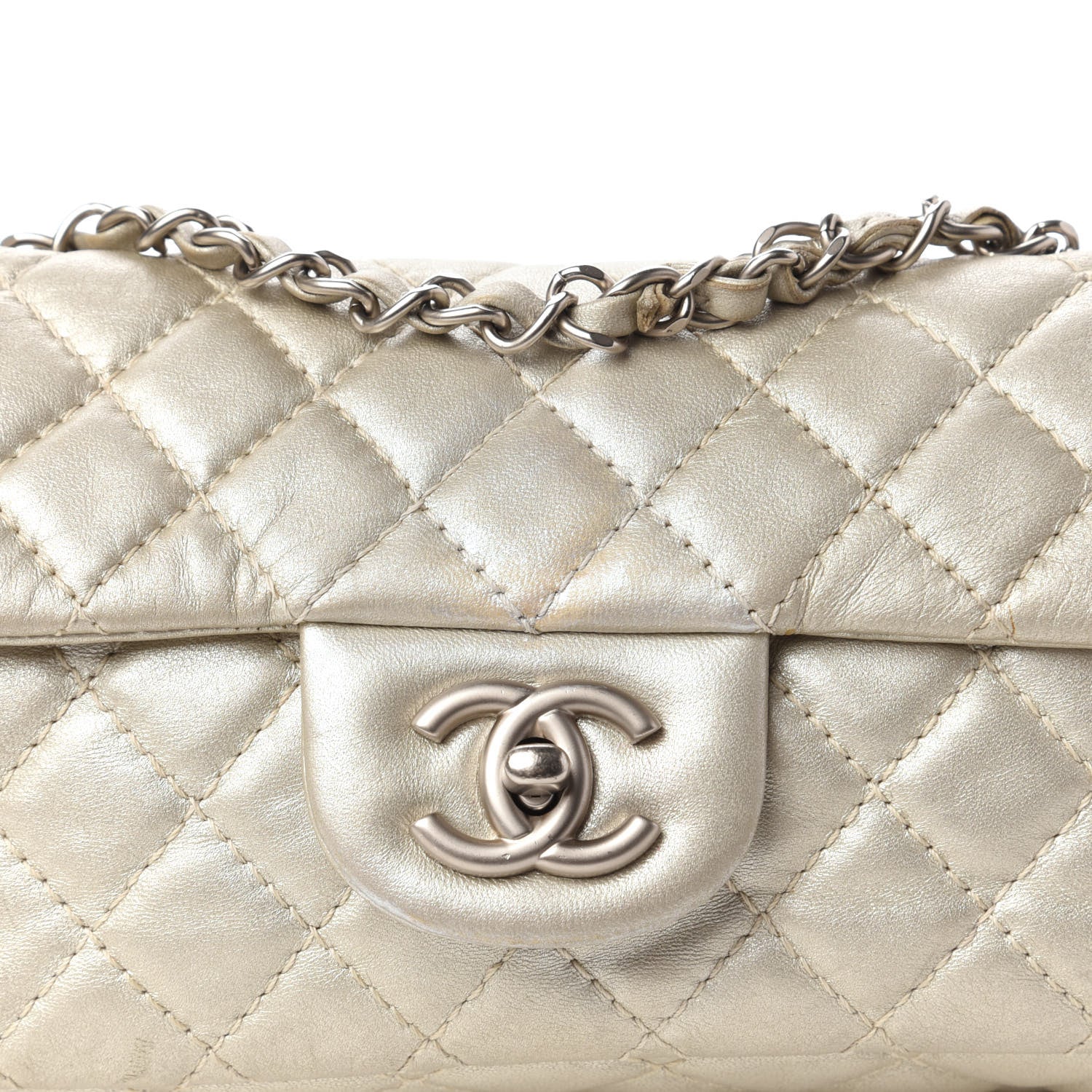 Chanel Metallic Lambskin Quilted East West Flap Silver 10 of 10