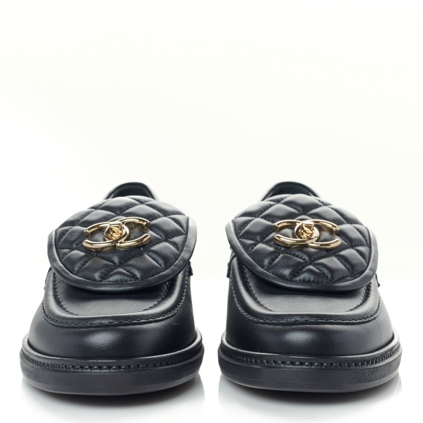Lambskin Quilted CC Turnlock Loafers 38.5 Black