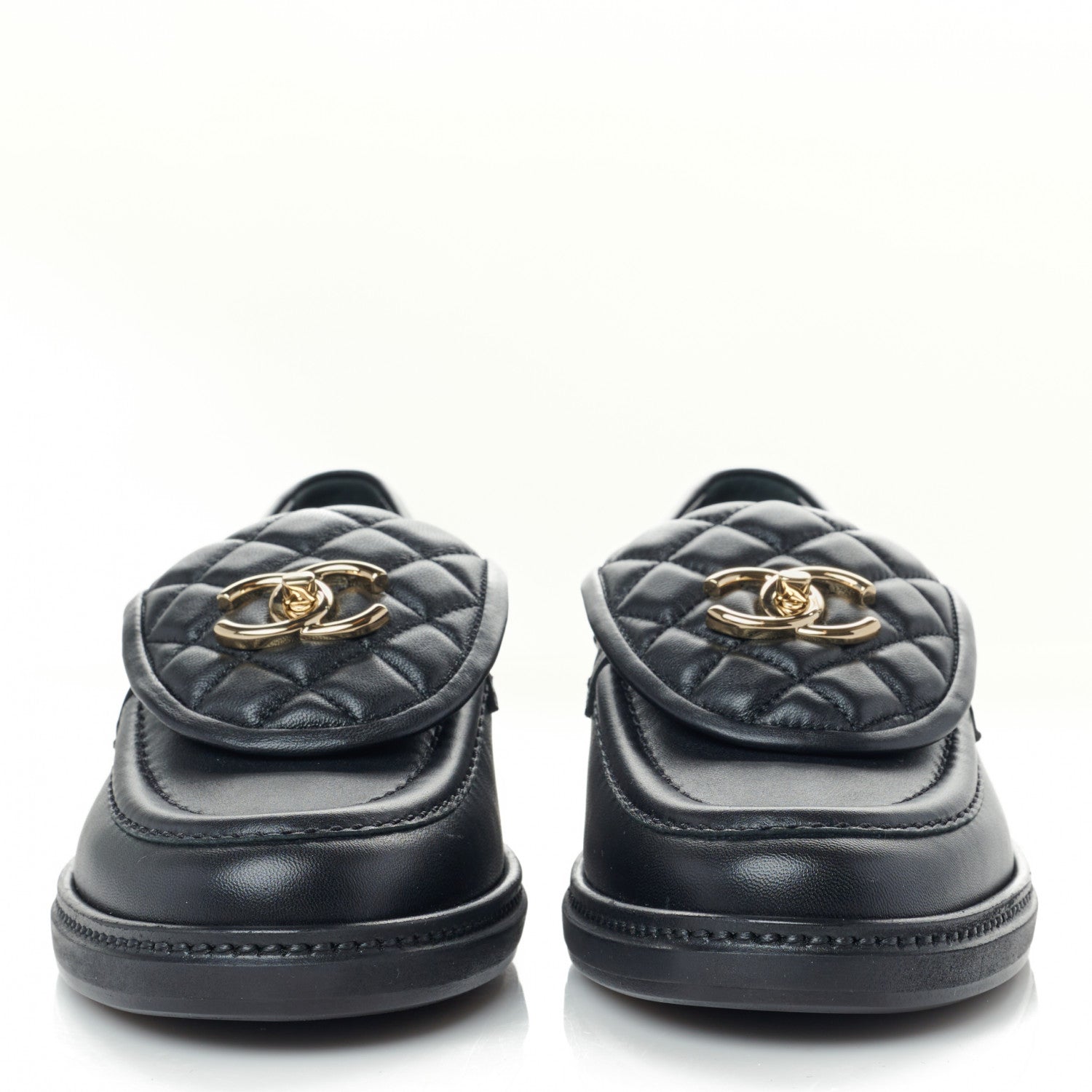 Chanel Lambskin Quilted CC Turnlock Loafers 38.5 Black 2 of 7