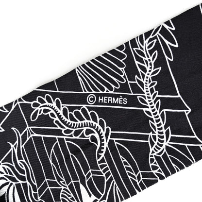 Hermes Silk Animapolis Twilly Black White 4 of 4