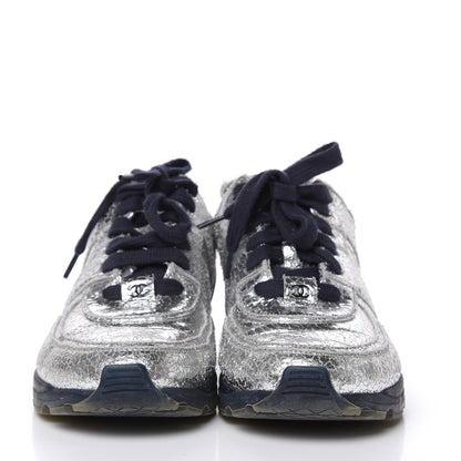 Chanel Metallic Crackled Calfskin CC Sneakers 39 Silver 2 of 13