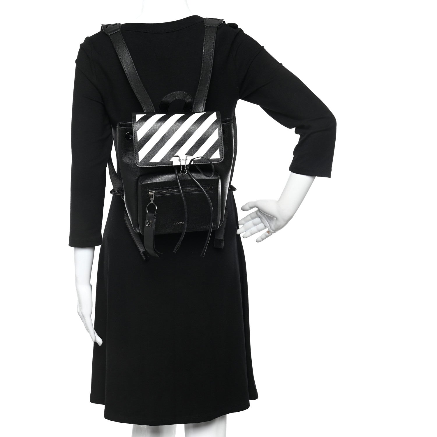 Off-White Saffiano Diag Backpack Black White 2 of 11