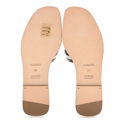 Hermes Canvas Calfskin Oran Sandals 38 Prunoir Black 6 of 10