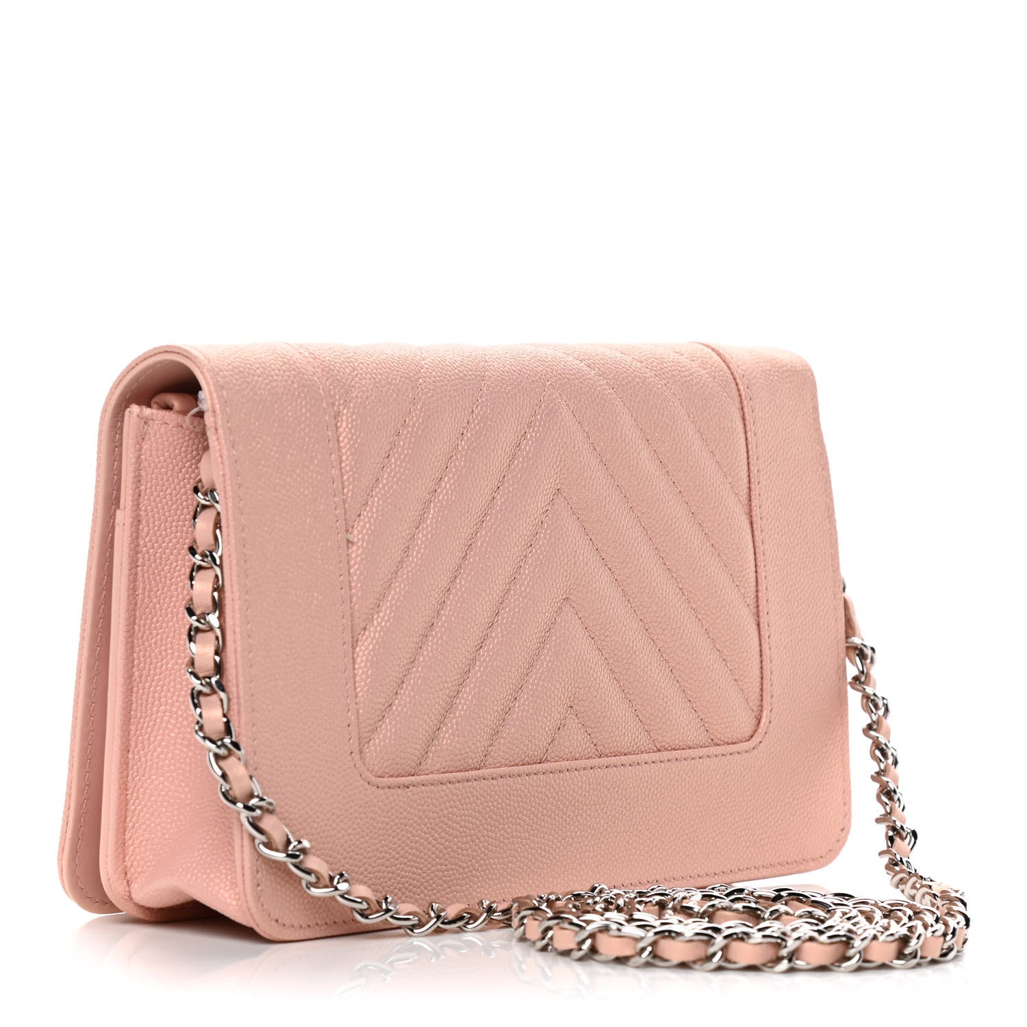 Chanel Metallic Caviar Quilted Vintage Mademoiselle Wallet On Chain WOC Light Pink 2 of 13
