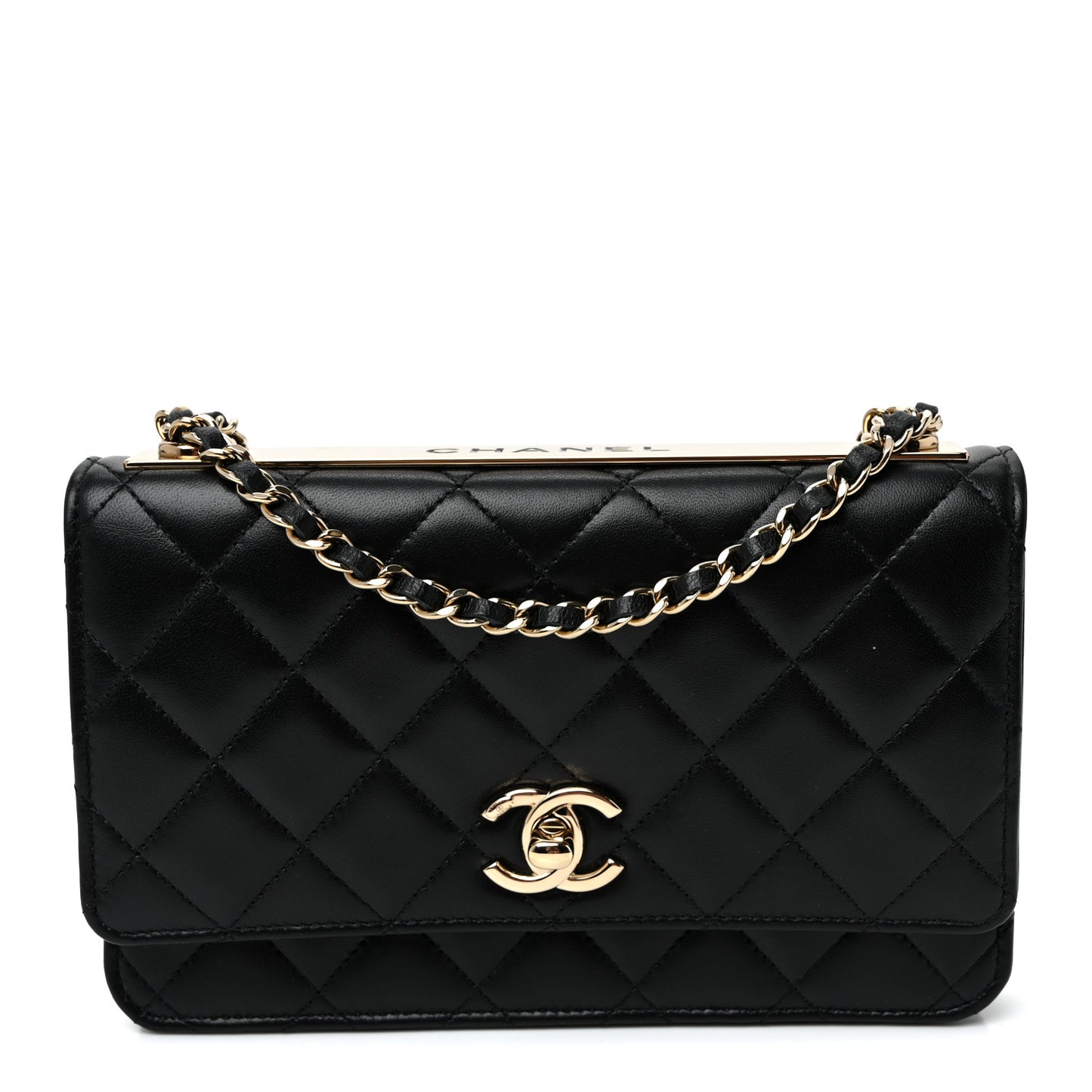 Lambskin Quilted Trendy CC Wallet On Chain WOC Black