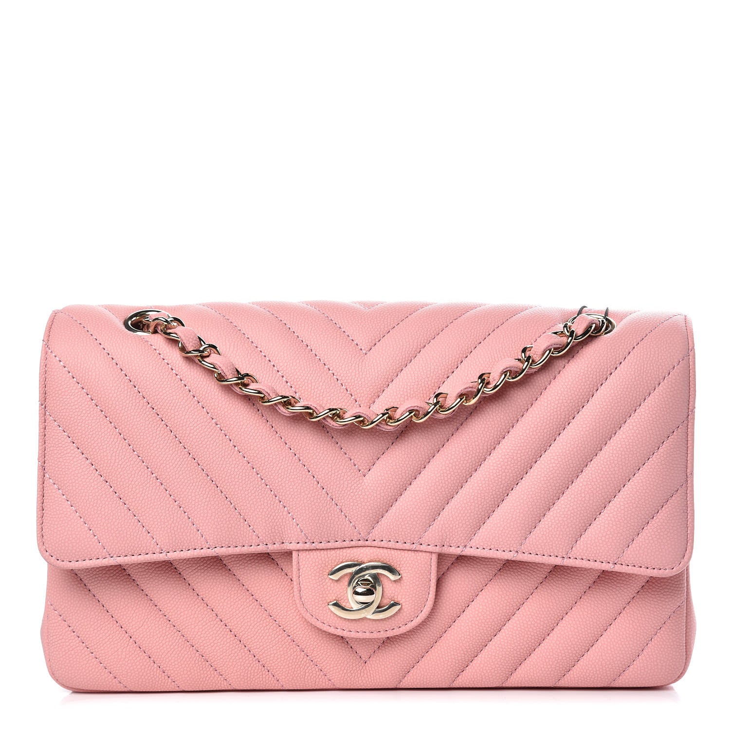 Chanel Caviar Chevron Quilted Medium Double Flap Pink 1 of 10