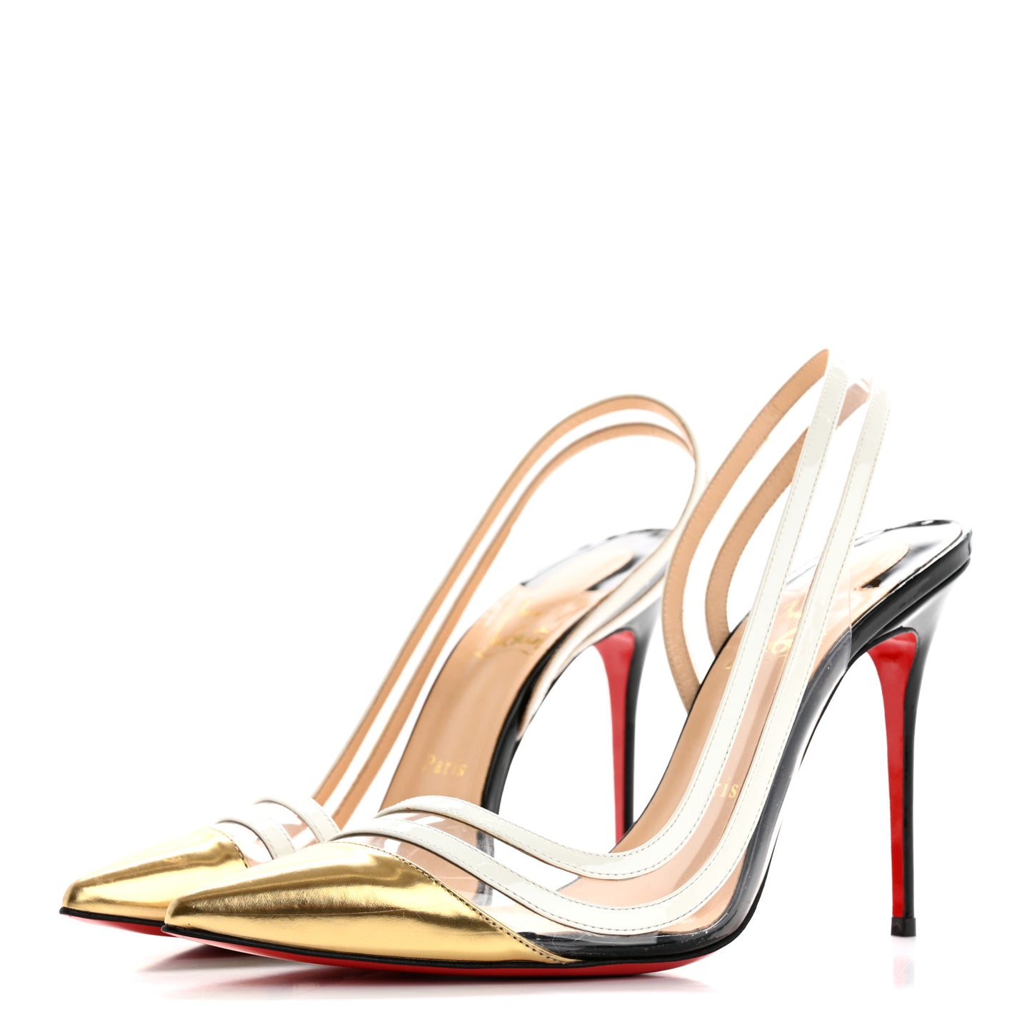 Patent PVC Paralili 100 Pumps 40 Gold Black White