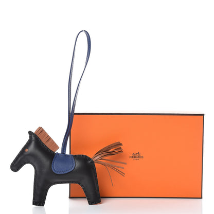 Hermes Milo Lambskin Grigri Rodeo Horse Bag Charm MM Black Bleu Saphir Gold 5 of 5