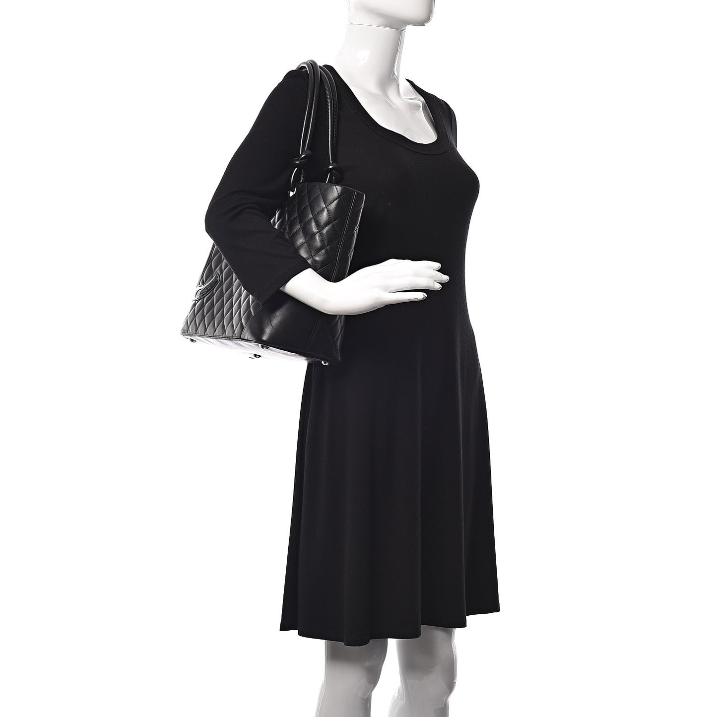Calfskin Quilted Large Cambon Tote Black