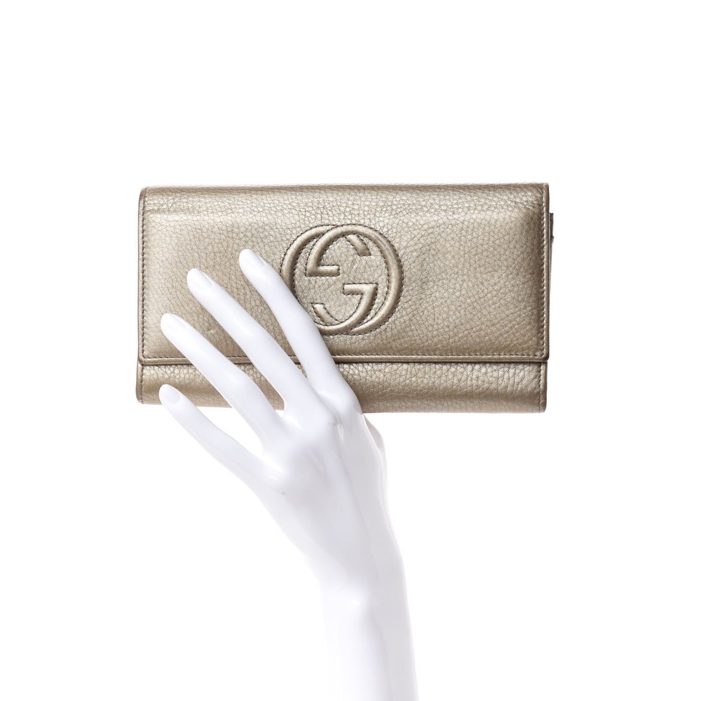 Metallic Pebbled Calfskin Large Soho Continental Wallet Golden Beige