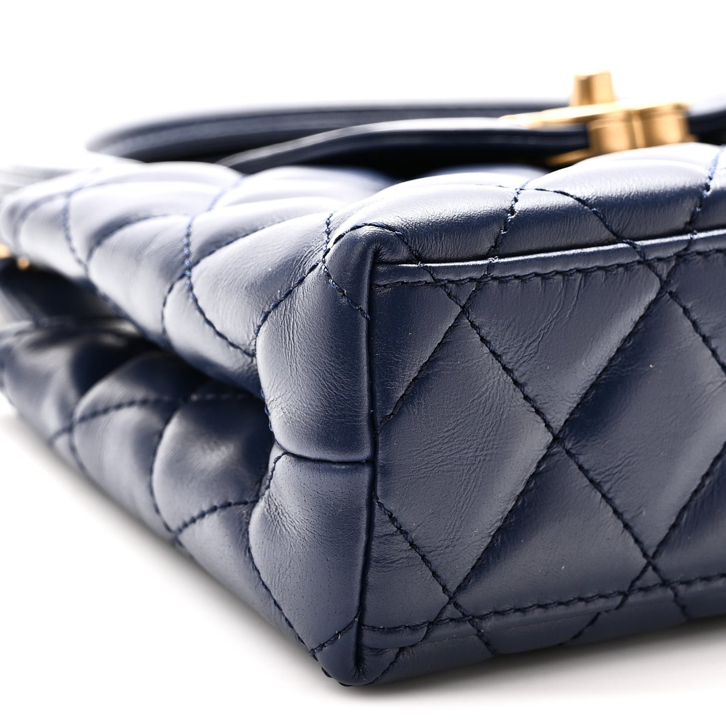 Shiny Aged Calfskin Quilted Nano Kelly Shopper Dark Blue
