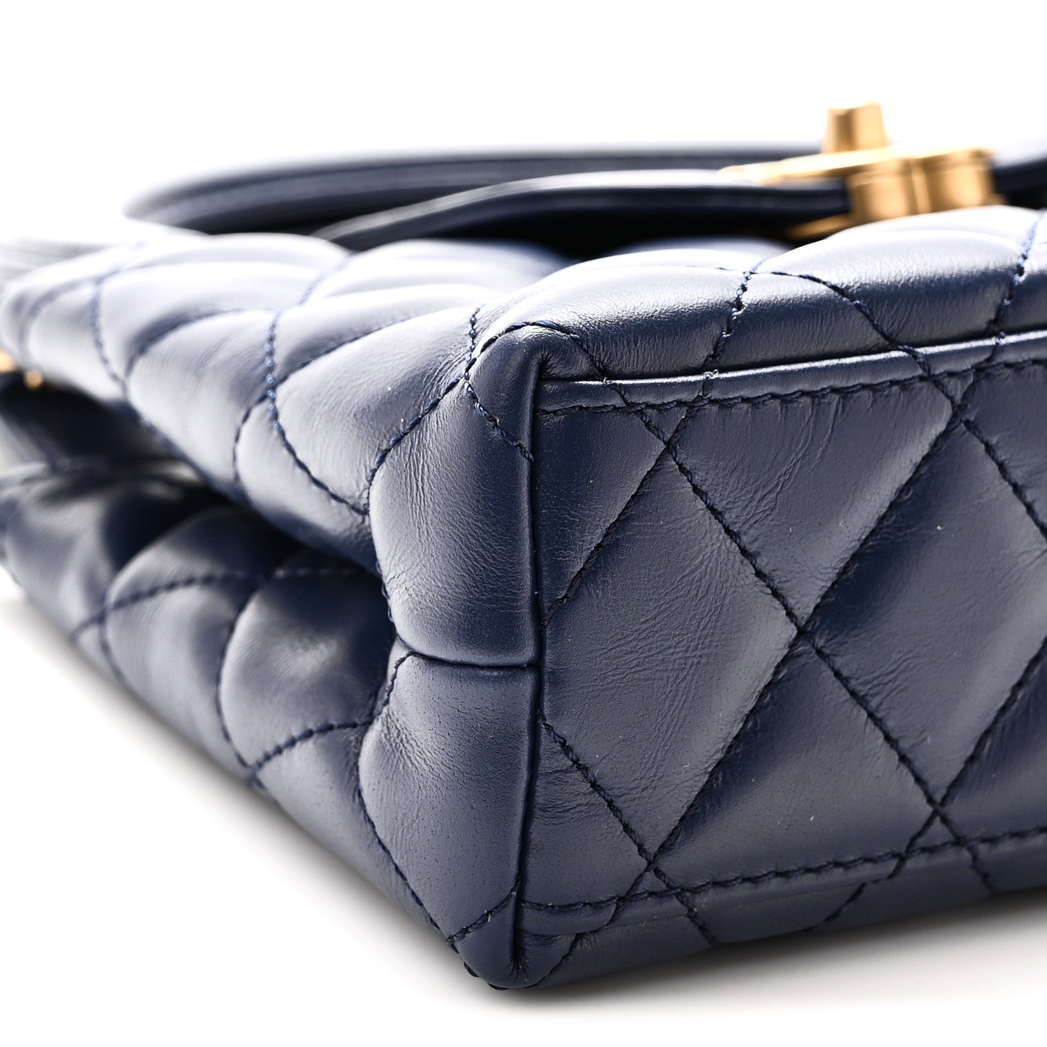 Chanel Shiny Aged Calfskin Quilted Nano Kelly Shopper Dark Blue 9 of 10