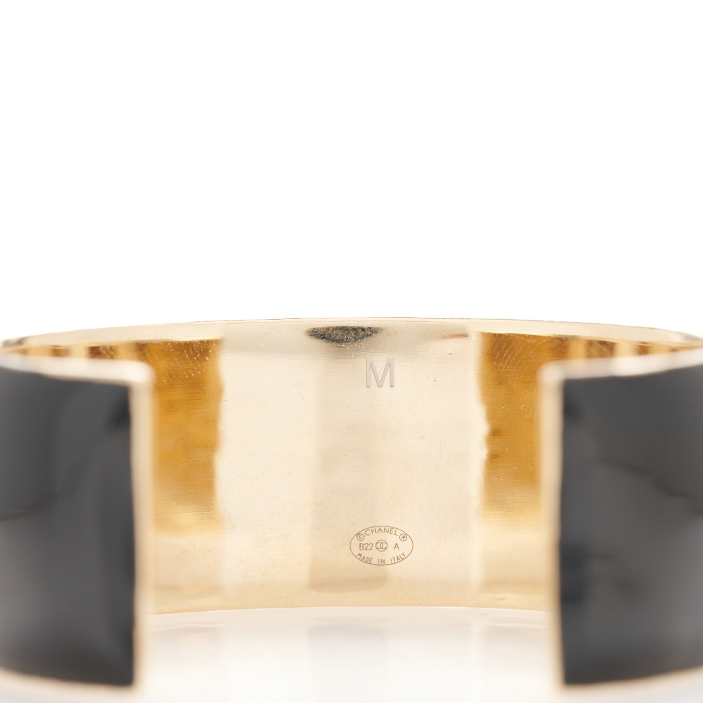 Metal Enamel Wide Chanel Logo Cuff Bracelet M Black White
