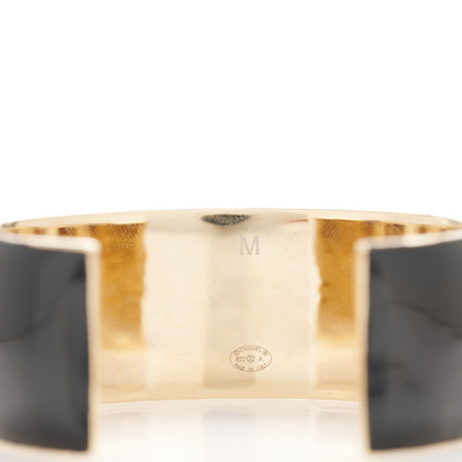 Chanel Metal Enamel Wide Chanel Logo Cuff Bracelet M Black White 3 of 4