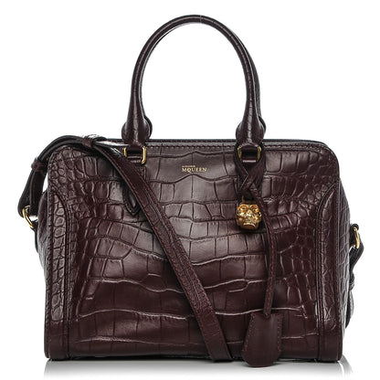 Alexander McQueen Calfskin Crocodile Embossed Small Skull Padlock Zip Around Tote Bordeaux 1 of 6
