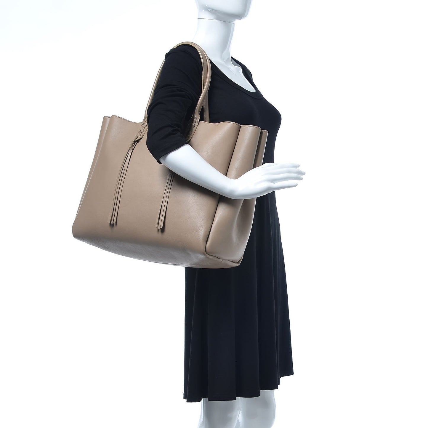Smooth Calfskin Medium Fringe Shopper Tote Beige