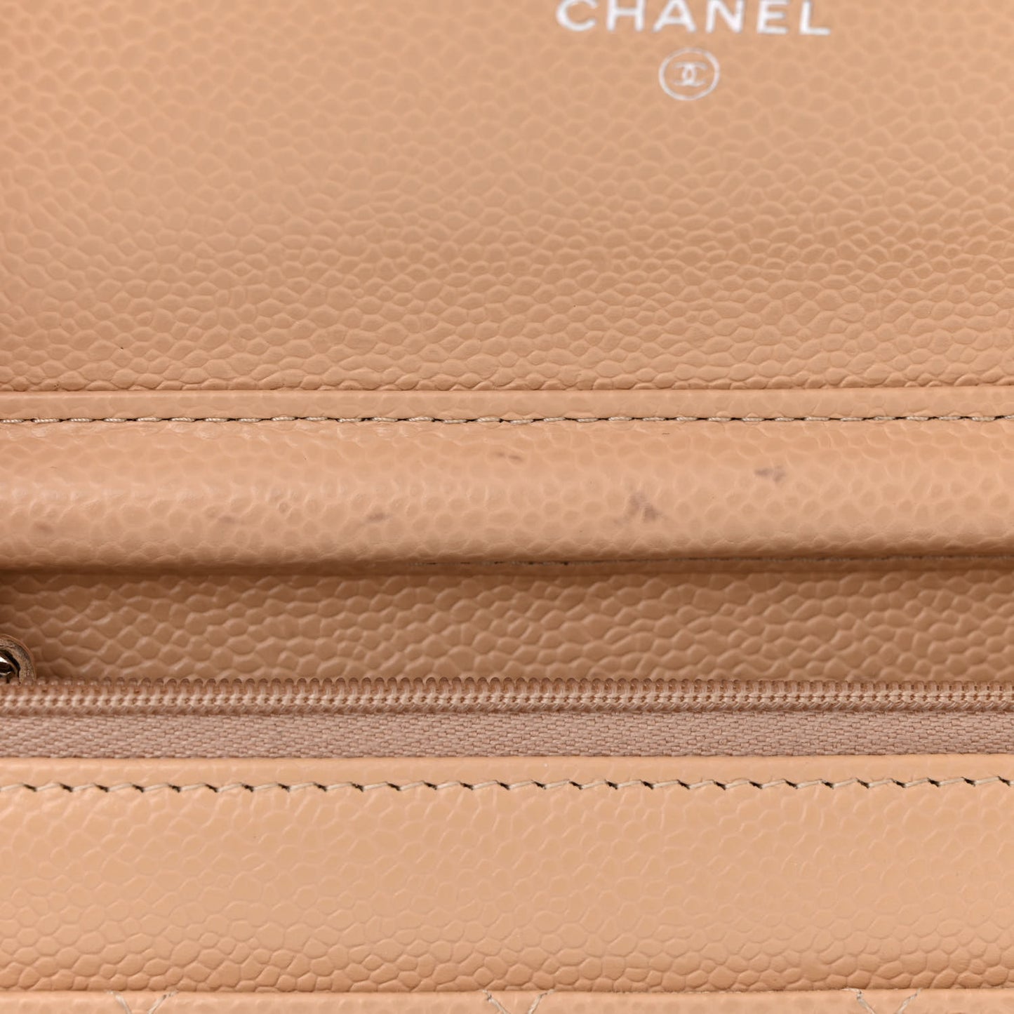 Caviar Quilted Wallet on Chain WOC Beige