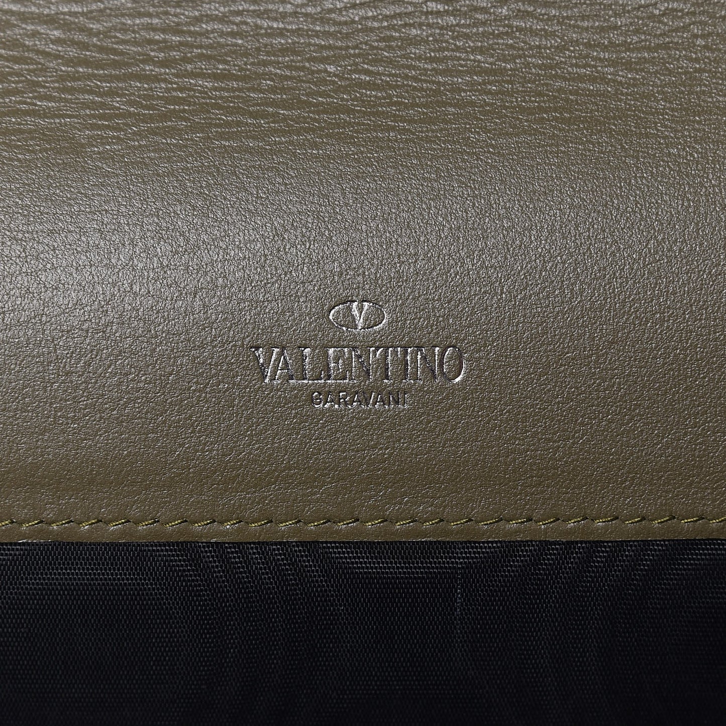 Calfskin Rockstud Travel Wallet Army Green