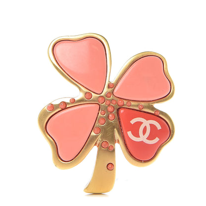 Chanel Enamel Clover Brooch Pink Gold 1 of 7