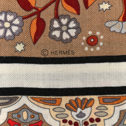 Hermes Cashmere Silk Aux Portes Du Palais Shawl 140 Black Beige Rouge 4 of 5