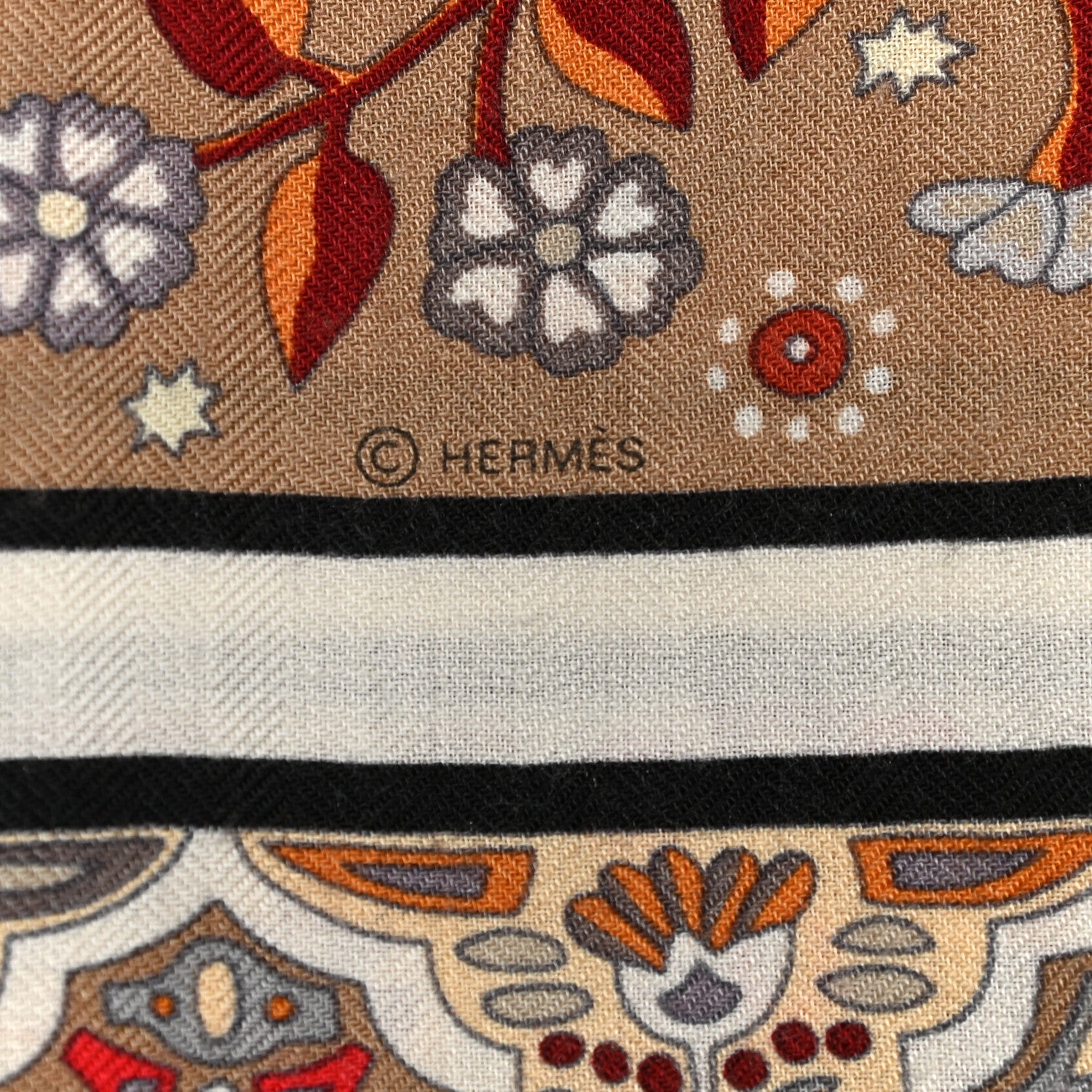 Hermes Cashmere Silk Aux Portes Du Palais Shawl 140 Black Beige Rouge 4 of 5