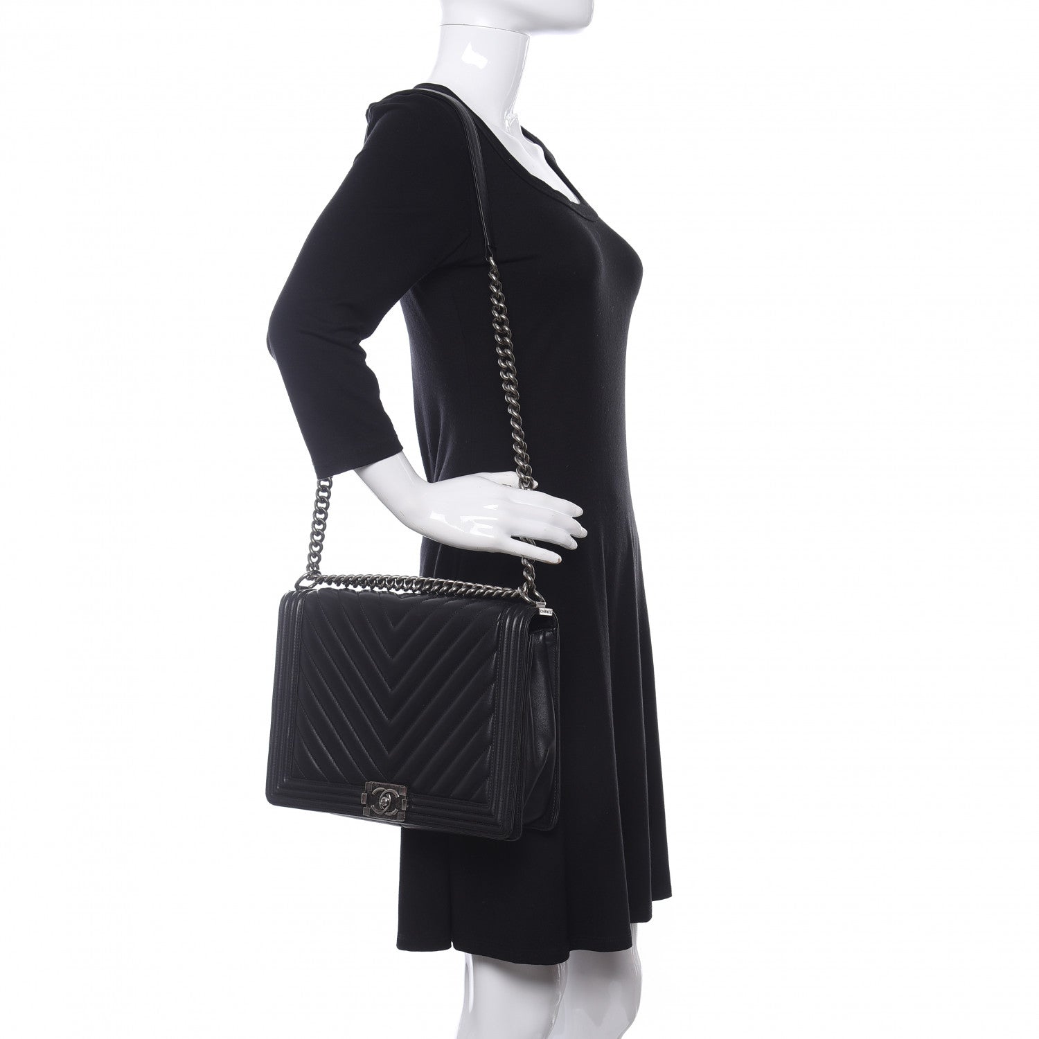 Chanel Calfskin Chevron Quilted Large Boy Flap Black 2 of 10