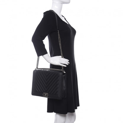 Chanel Calfskin Chevron Quilted Large Boy Flap Black 2 of 10