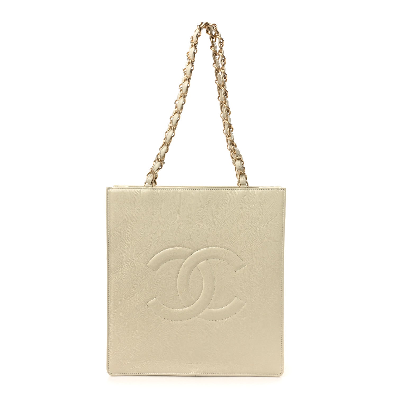 Chanel Shiny Aged Calfskin North South Shopping Bag White 1 of 12