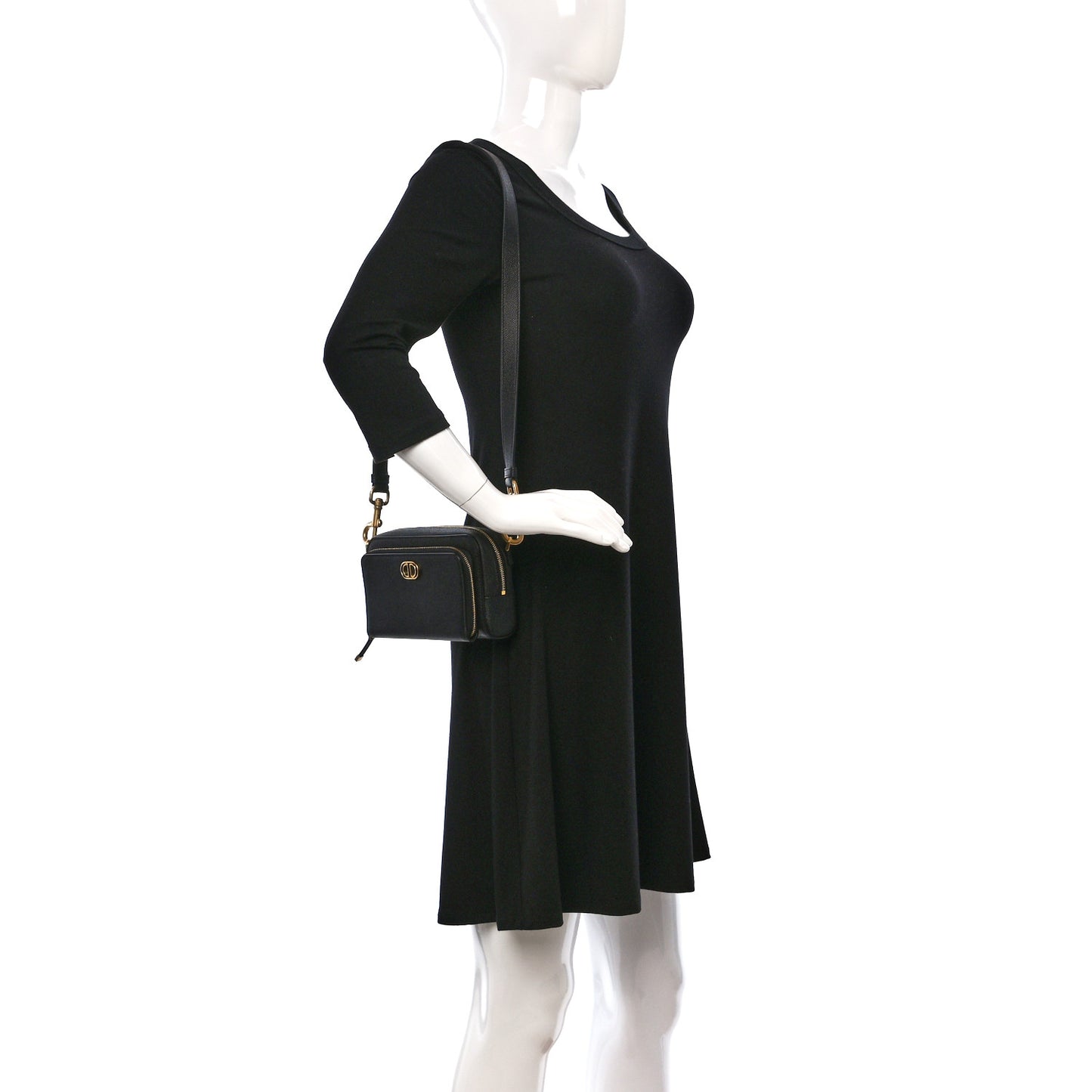 Grained Calfskin Caro Double Pouch Black