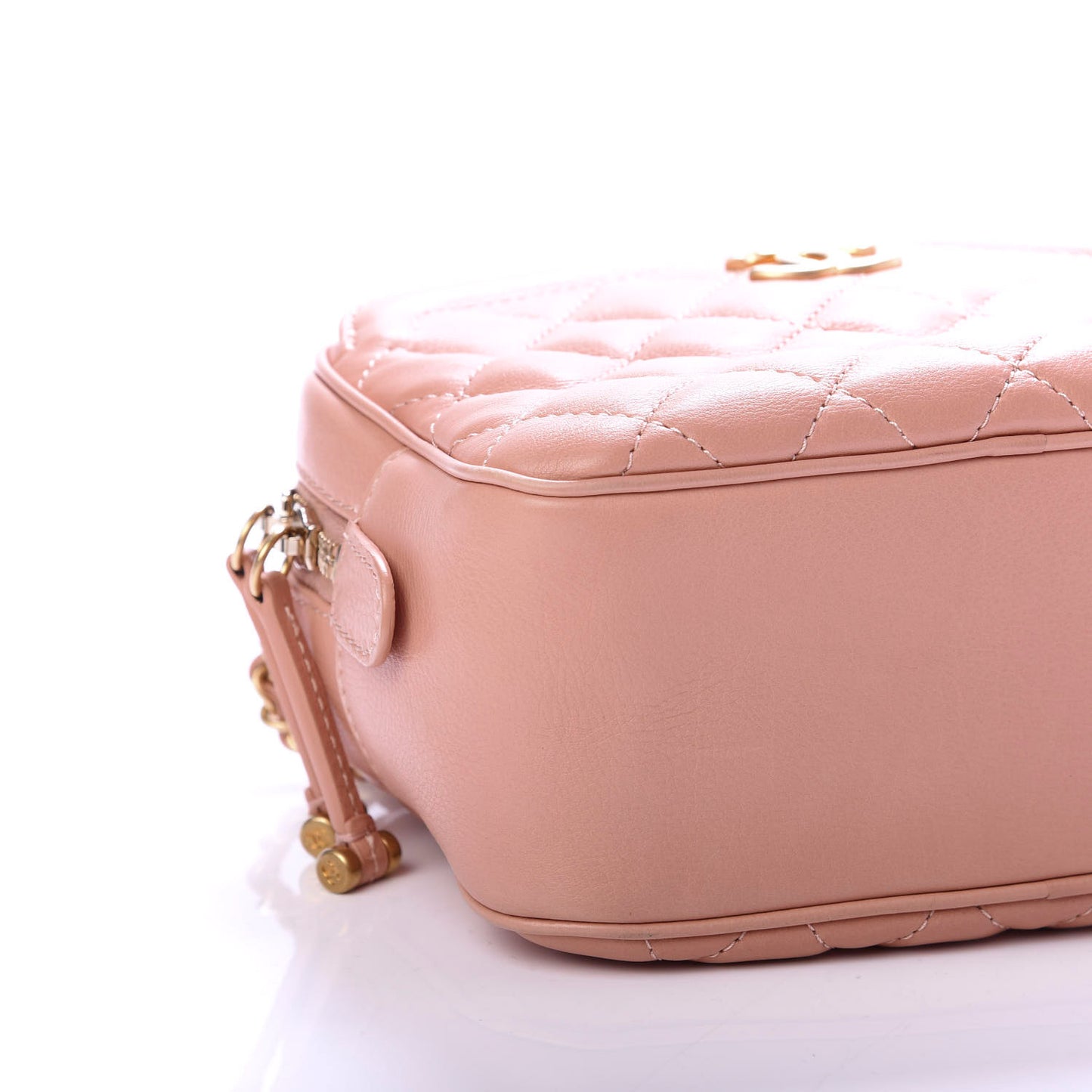 Calfskin Quilted CC Small Vanity Case Dark Beige