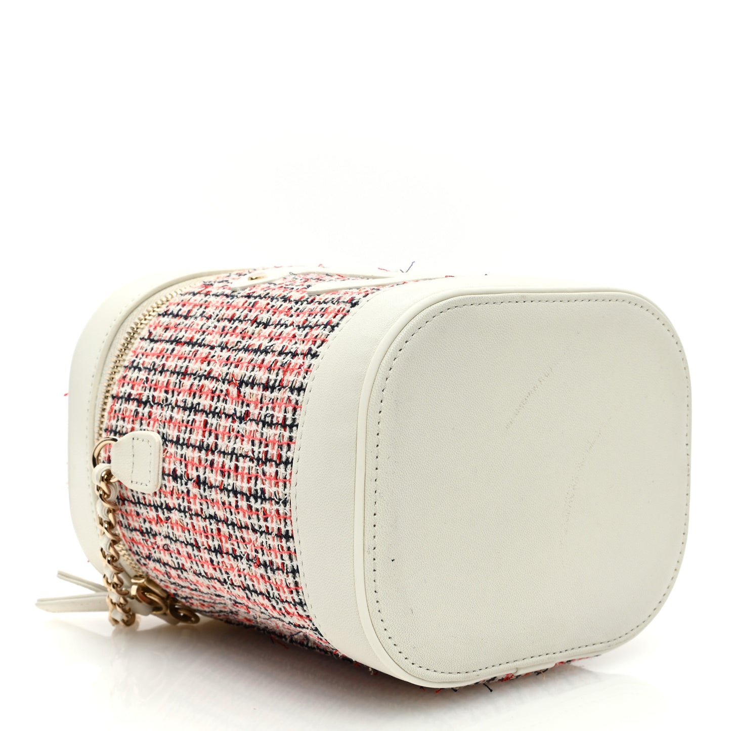 Tweed Lambskin Timeless Vanity Cosmetic Case White