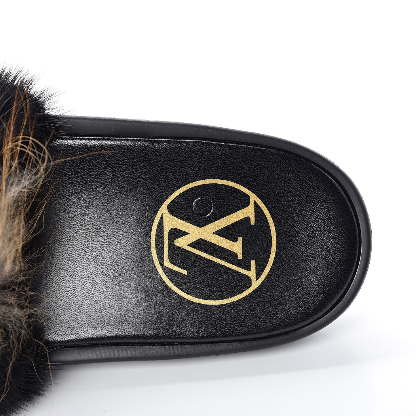 Mink Fox Fur Calfskin Puppet Mules 39 Beige Black