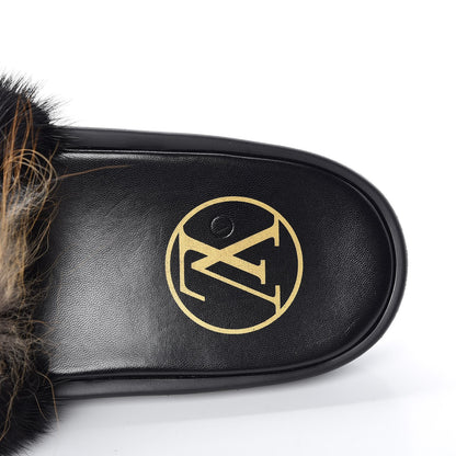 Louis Vuitton Mink Fox Fur Calfskin Puppet Mules 39 Beige Black 5 of 7