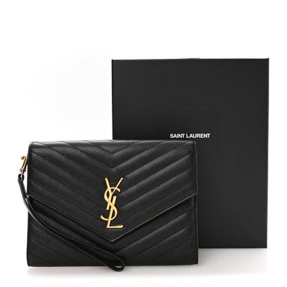 Saint Laurent Grain De Poudre Matelasse Chevron Monogram Envelope Clutch Black 8 of 8