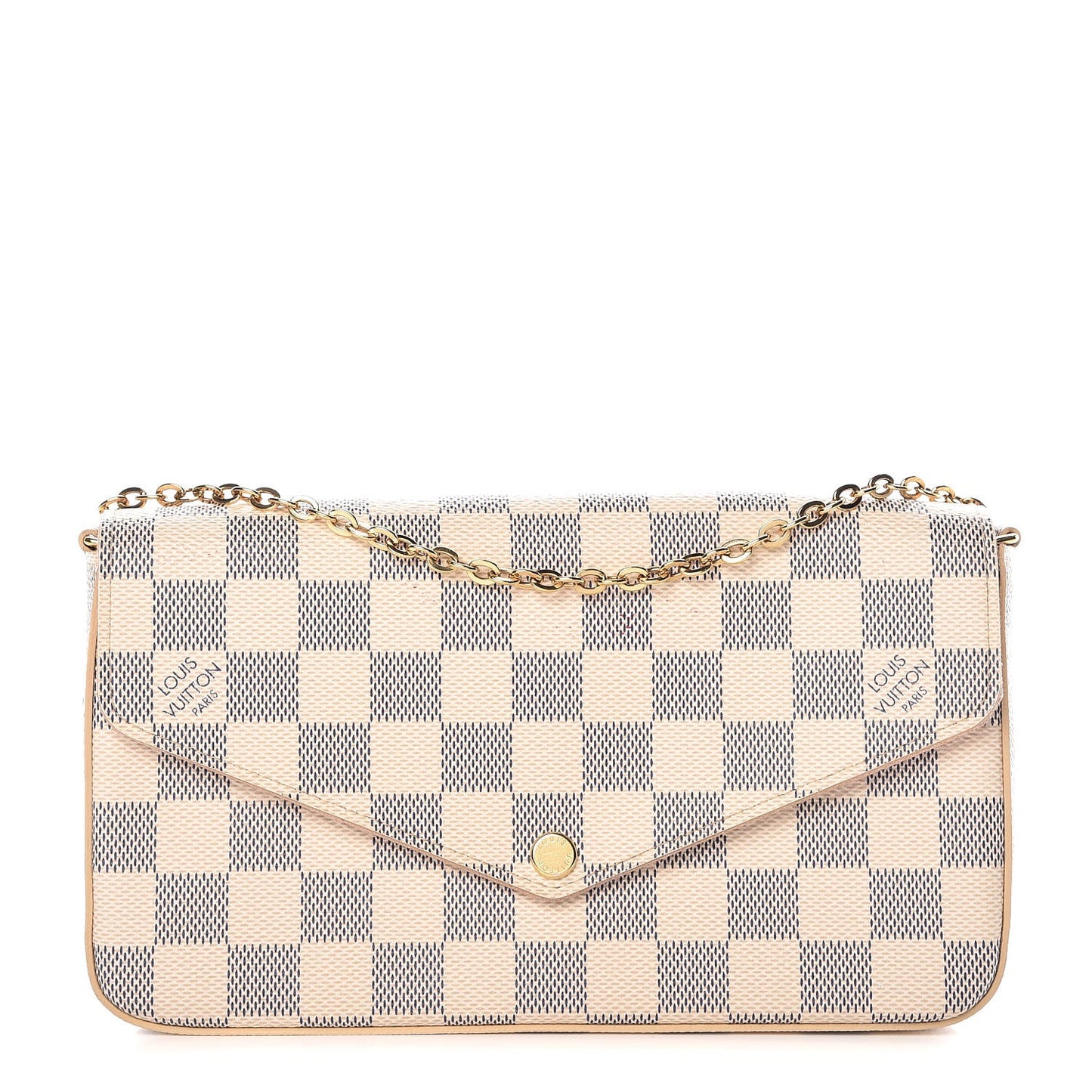 Damier Azur Pochette Felicie Chain Wallet Rose Ballerine