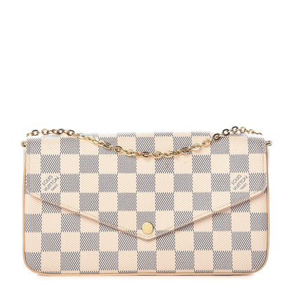 Louis Vuitton Damier Azur Pochette Felicie Chain Wallet Rose Ballerine 1 of 9