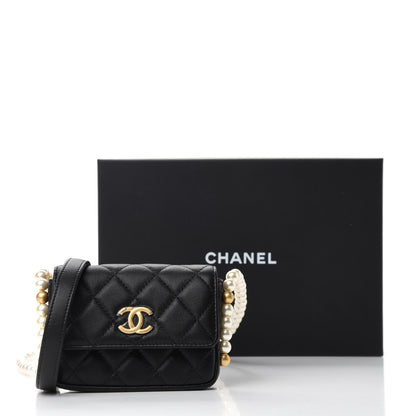 Chanel Calfskin Quilted About Pearls Card Holder Flap With Chain Black 12 of 12