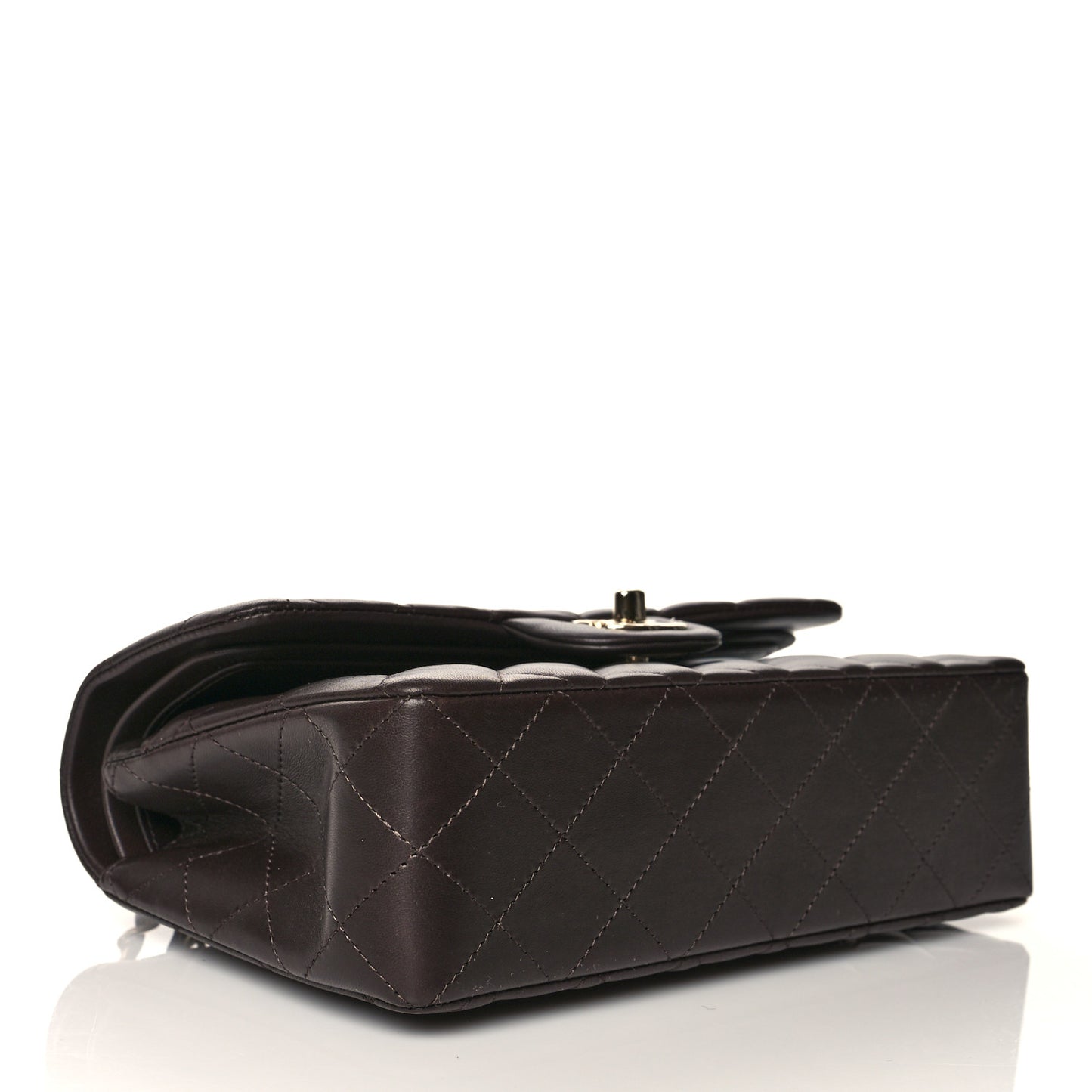 Lambskin Quilted Small Double Flap Dark Brown